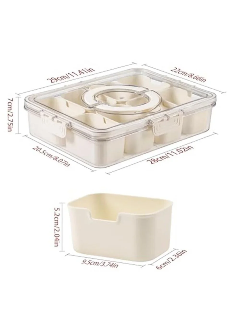 Divided Serving Tray with Lid and Handle - Snackle Box Charcuterie Container